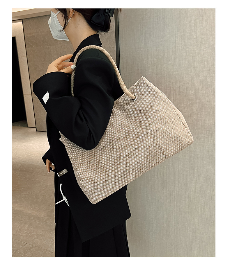 1080g Weight Polyester Lining Material Zipper Closure Type Double Shoulder Straps Strap Type Tote Bag Bags Type Holiday, Travel Occasion Linen Material Solid Color Pattern All Seasons Season Women's Gender Classic Style Style Square Shape Medium Size Women's Medium Linen Solid Color Classic Style Square Zipper Tote Bag 6