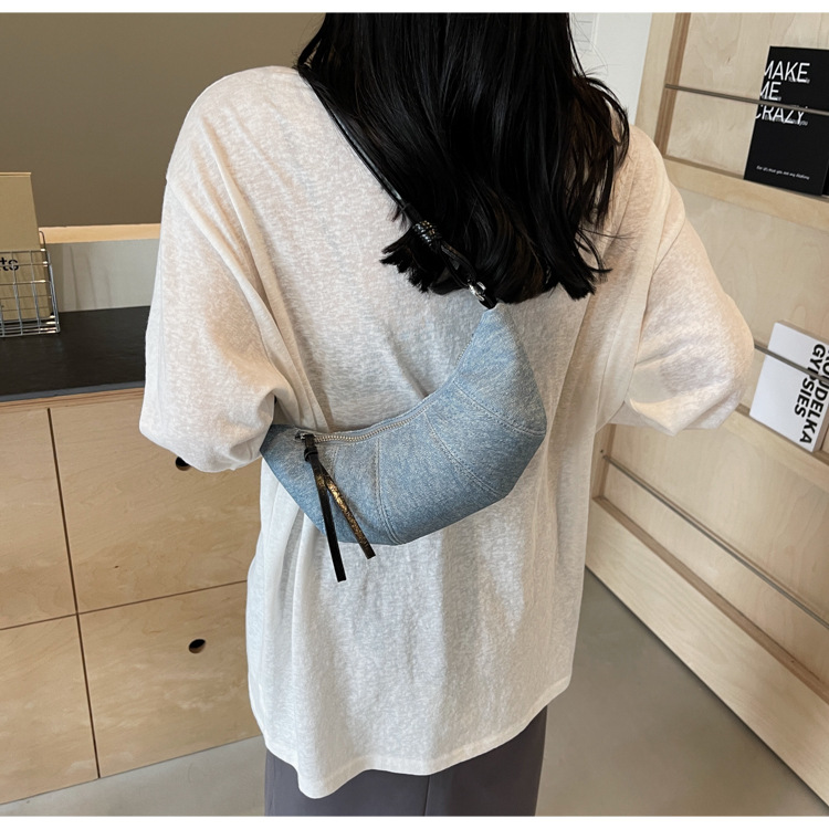 Denim for women's 2024 new fashionable casual shoulder niche trend, super hot crossbody bag, cowhide bag_senzul.com