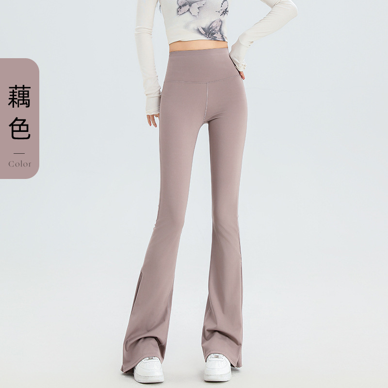 Thin high fitted base flared trousers with zipper