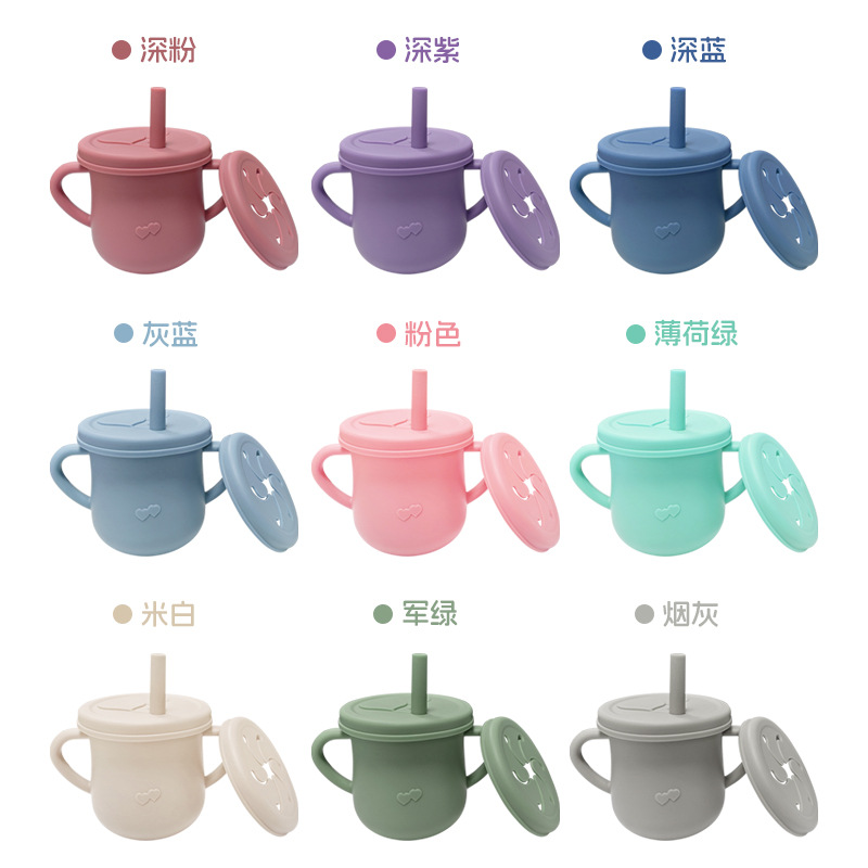 Taza de agua de silicona para niños, taza de agua de paja a prueba de fugas, taza de bocadillos de silicona para bebés, taza de agua para bebés