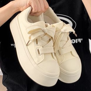 Thick-Soled White Shoes for Women 2025 Autum New Women's Shoes Niche Casual Sneakers Students Versatile Canvas Shoes Ins Trend