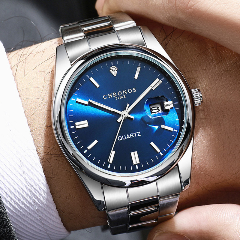 CHRONOS Men's Fashion Sports Watch Stainless Steel Strap Calendar Waterproof Quartz Watch Classic Luminous Watch CHRONOS Men's Fashion Sports Watch Stainless Steel Strap Calendar Waterproof Quartz Watch Classic Luminous Watch