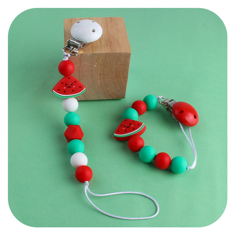 Suministros para bebés Hemu chupete clip bebé calmante silicona sandía chupete cadena Amazon mordedor cadena anti-caída Nuevo