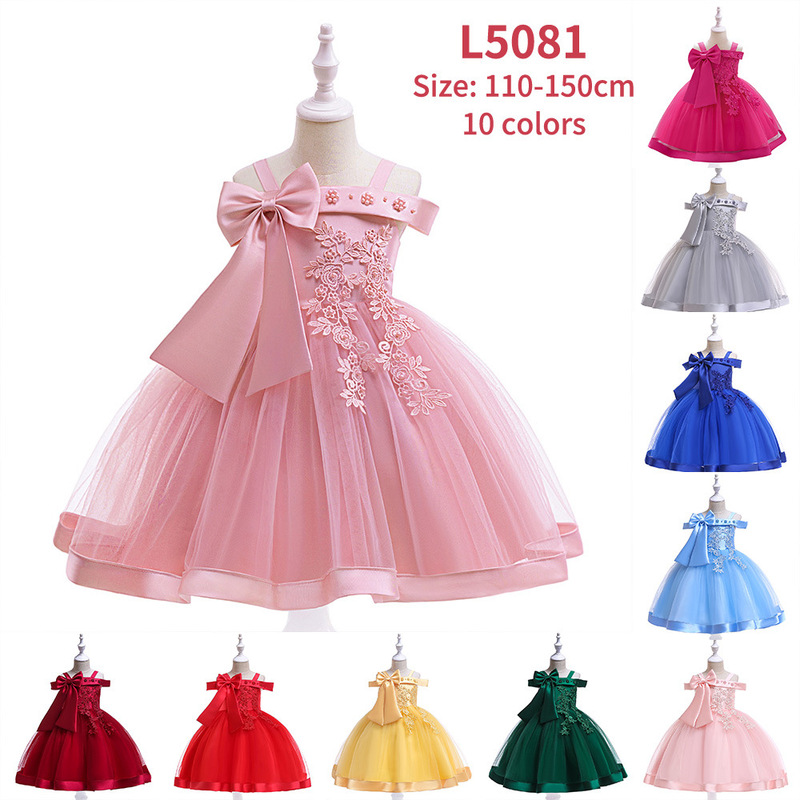 Amazon flower girl dress off shoulder children's dress princess dress bow dress girl holiday costume