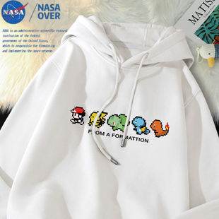 Nasa Collaboration Pixel-Style Couple's Oversized Hooded Sweatshirt for Men and Women, Autumn and Winter Trendy Thickened Top