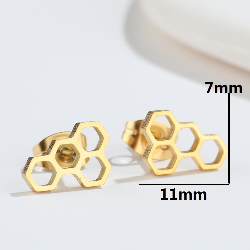 Fashion Honeycomb Titanium Steel Ear Studs Plating No Inlaid Stainless Steel Earrings display picture 2
