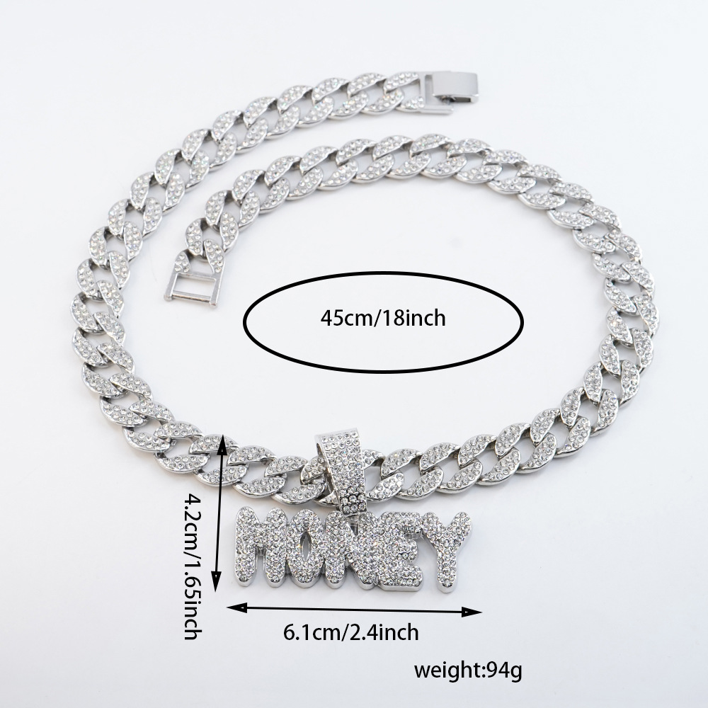 Nicho para hombres aleación ecológica hip-hop calles viento lleno de letras de cadena MONEY personalidad masculina collar cubano