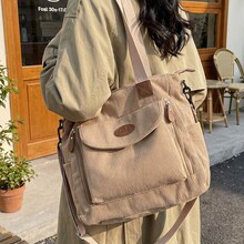 韩系复古灯芯绒托特包女大容量休闲简约斜挎包通勤百搭手提单肩包