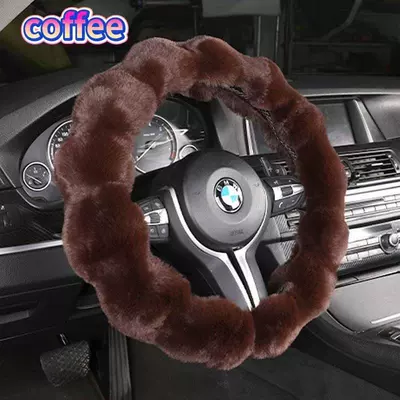 Amazon Cross-Border Labeling Bubble Plush Steering wheel cover - bubble-velvet-coffee-36-38cm-roundd-type