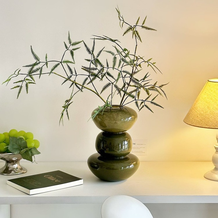 Green Gourd Medieval Glass Flower-Grade Porcelain Powder Art Dining Table Flower Arrangement Decoration Living Room Ornaments Flowers Glass Flower Vessel