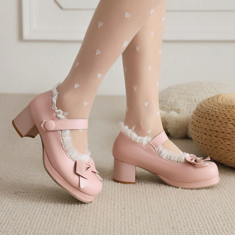 Spring and Autumn new women's shoes Lolita women's shoes sweet cute bow jk women's shoes student versatile high heels