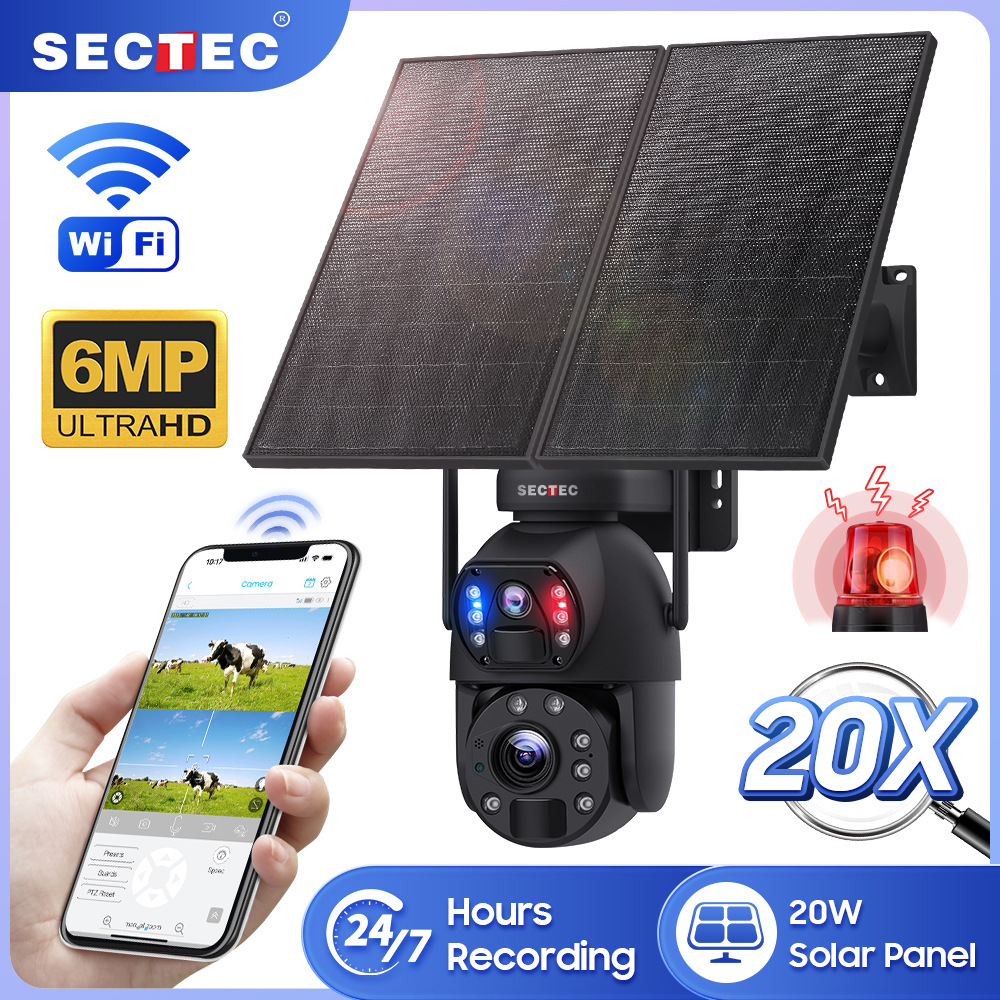 太阳能监控摄像头600万像素摄像机20倍变焦双目球机远程监控