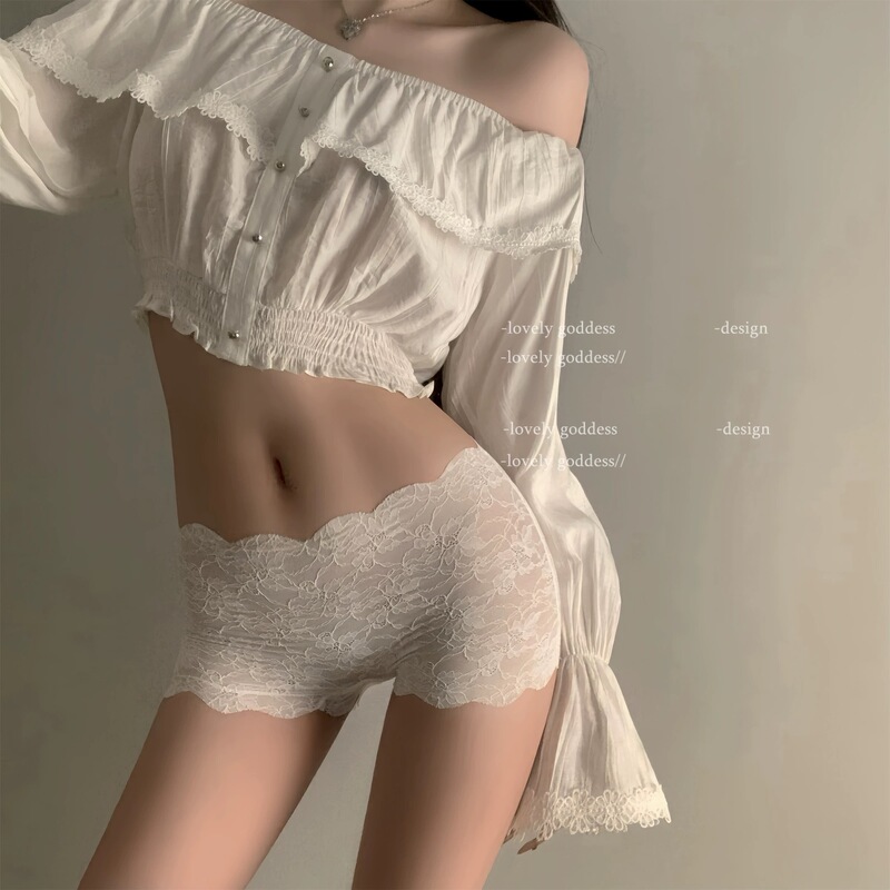 Japanese-Style Sweet High-Waisted Lace Trim Anti-Exposure Seamless Women's Safety Shorts Lightweight Panties
