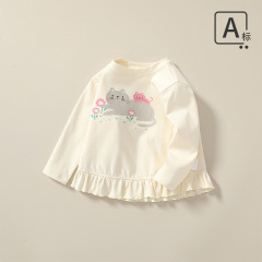 婴幼女童打底衫洋气2025年秋百搭卡通长袖上衣女宝宝花边套头衫