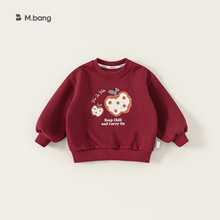 邦选湖州织里童装女童卫衣男童上衣春季红色卡通圆领宝宝套头衫