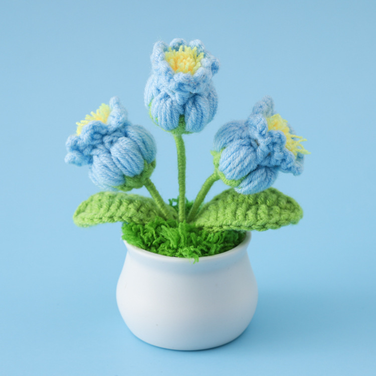 [완성된 작은 흰색 대야] 하늘색 퍼프 은방울꽃 3개