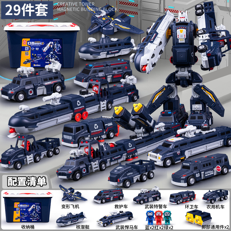 Robot de deformación magnética genuina para niños al por mayor, bloques de construcción de diamantes, juguetes magnéticos para niños, vehículos de ingeniería de ensamblaje magnético