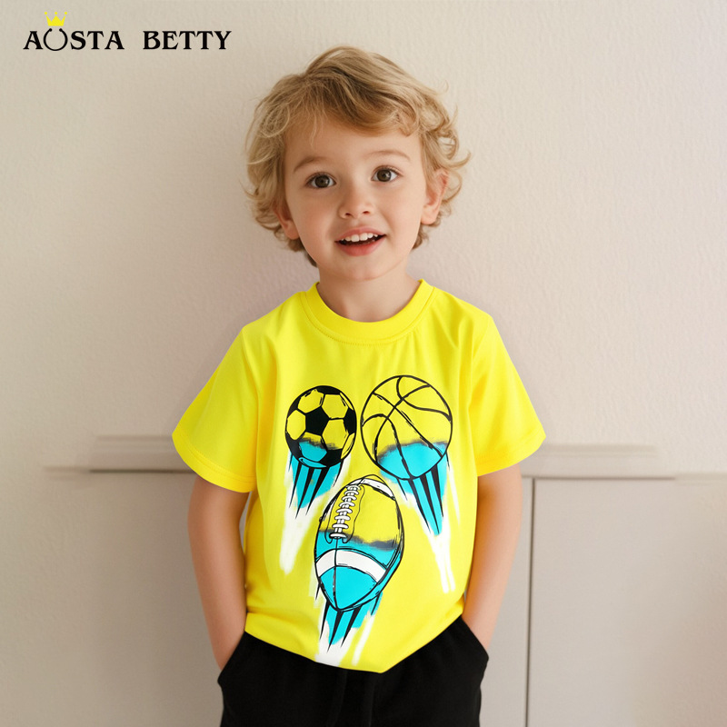 ALYCExiyuebaobao Zomer Nieuw Jongens Europees Amerikaans Stijl Voetbalprint Gebreid Katoen Kinder T-shirt Modieuze Kinder Trui met Ronde Hals_voghion.com