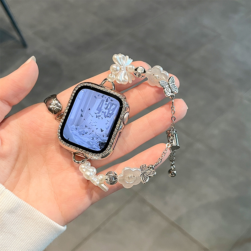 Suitable for iWatch Strap S10 Apple Watch Applewatch9 Female S8 Cat's Eye Stone Chain Se Smart New Model