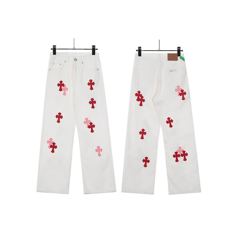 Chrome Hearts25 New Chrome Ch Miami White Powder Limited Cross Leather Jeans
