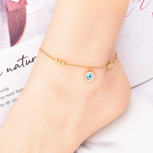 A variety of small golden bean love anklets, simple and versatile, mother-of-pearl butterfly green zircon foot accessories for women, titanium steel non-fading wholesale