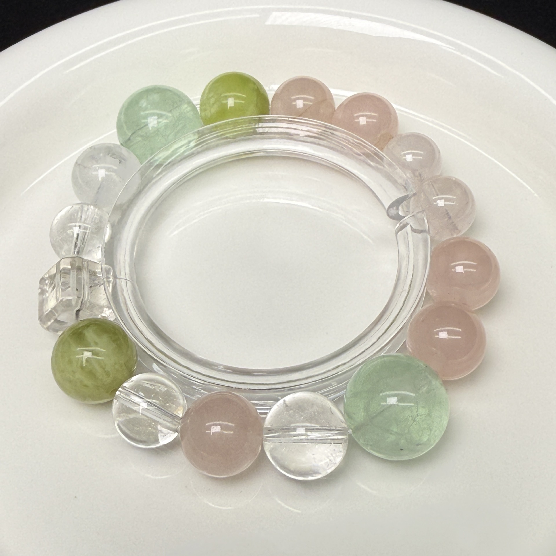 Natural Pink Water White Crystal Green Fluorite Jade White Ghost Bracelet Single Circle Bracelet Women's Good Luck Bracelet Wholesale