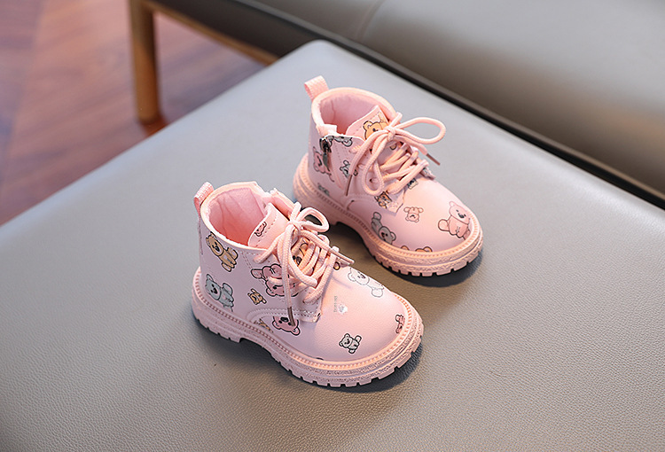 Winter Neue Mädchen Martin stiefel plus samt kurze stiefel baby schuhe cartoon bär zwei baumwolle leder stiefel großhandel generation_voghion.com
