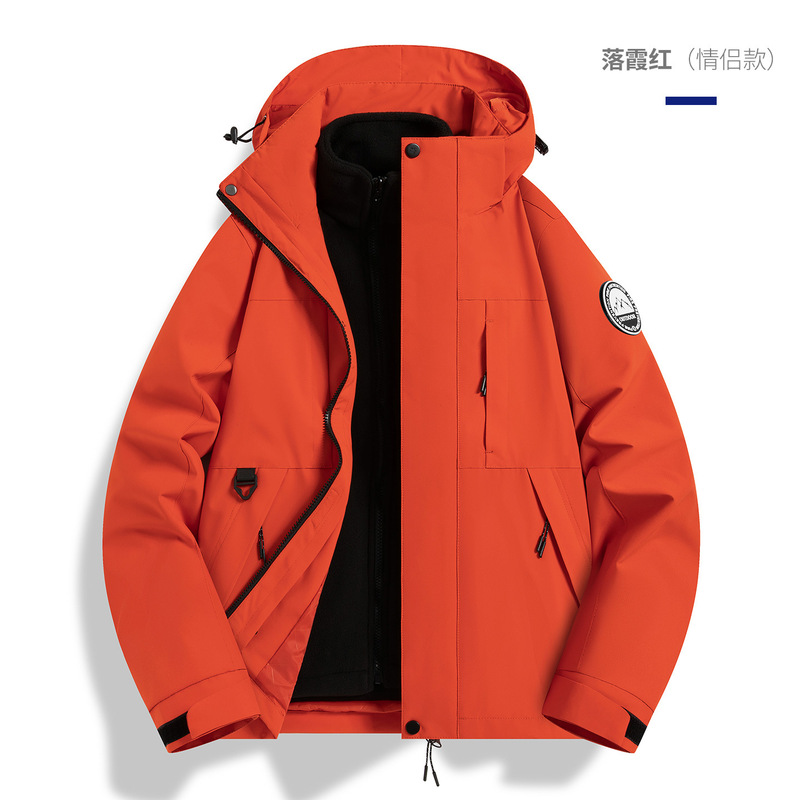 骆家新款冲锋衣男女三合一可拆卸外套宽松户外防风防水防水登山服|undefined
