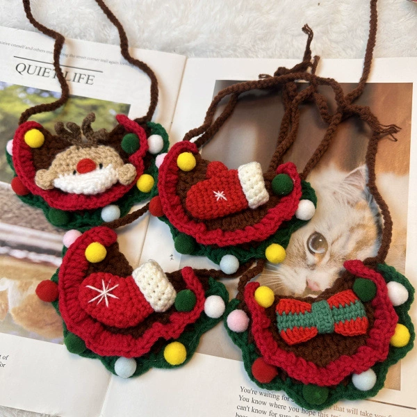 Корейская версия собака Вечеринка рождественские носки перчатки лось шарф нагрудник кошка домашнее животное слюна карман слюны