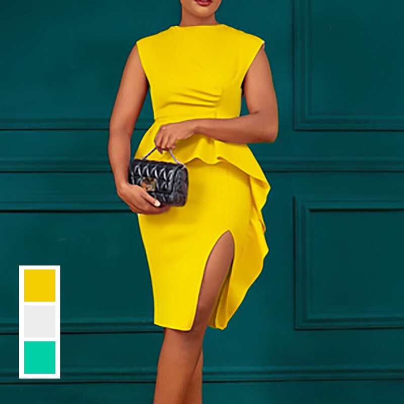 D246 in stock on Amazon, 2026 summer new solid color pleated ruffle slit bodycon professional European and American style dress