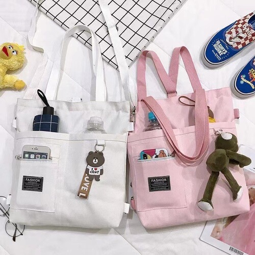 Canvas bag women's cross-body canvas bag niche tote bag ins shoulder bag versatile student tutoring tote bag