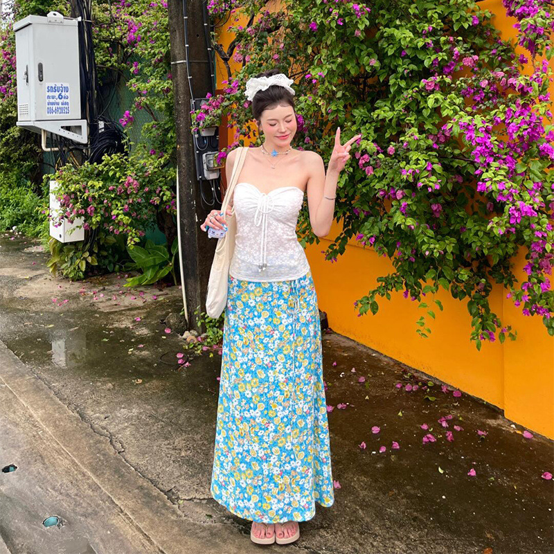 多巴胺欲辣妹黄色抹胸绑带上衣女夏季海边度假风拍照穿搭氛围感|undefined