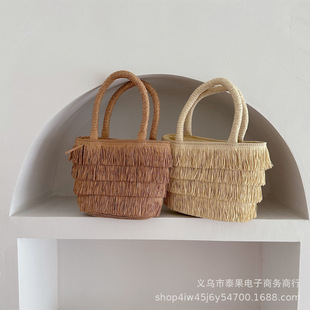 Ins girls handbag summer travel decorative crochet flower beard straw casual bag Korean version niche versatile coin purse