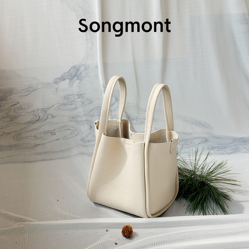 Song Medium Vegetable Basket Designer Top Grain Cowhide Large Capacity Luxury Commuter Handheld Bucket Bag - Thumbnail 4