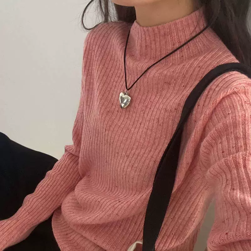 【坑条点子纱】半高领针织衫女无缝内搭宽松慵懒100羊毛打底衫厚