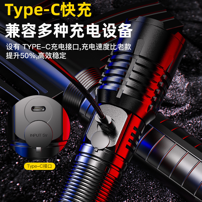 Rechargeable LED zoom flashlight, durable household super bright long-range zoom portable flashlight