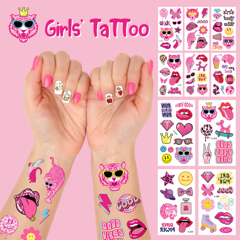 Hot new pink series preppy waterproof tattoo stickers girls Party children temporary face stickers suit Hot new pink series preppy waterproof tattoo stickers girls Party children temporary face stickers suit
