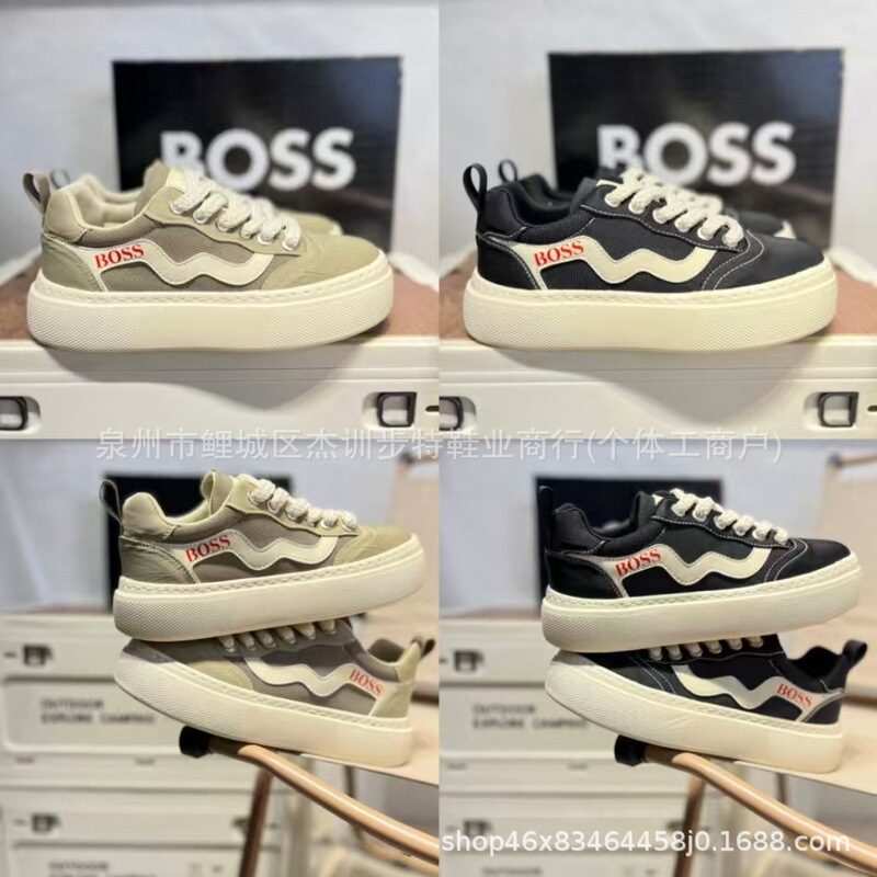 Hugo Boss Live Broadcast Student Japanese Harajuku Style Sports Casual Shoes Thick-Soled Trendy Sneakers Lace-Up Canvas Men's Shoes