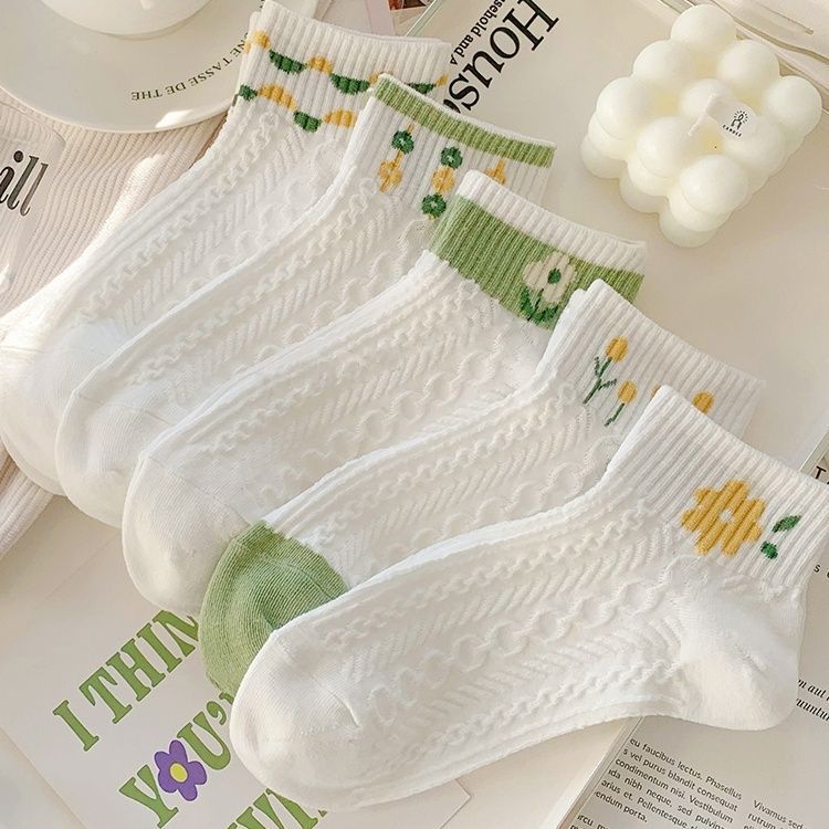 [2450-여성 엠보싱 꽃무늬 양말] 혼합 색상