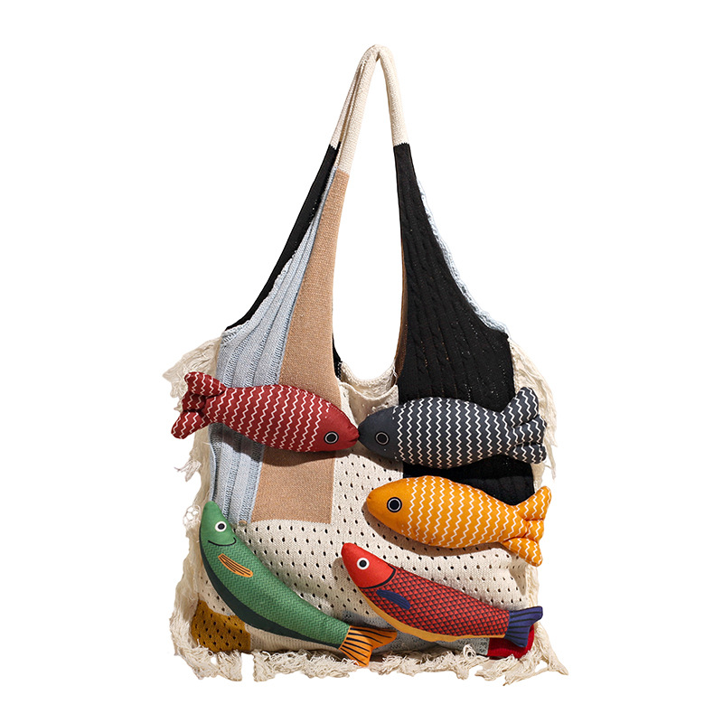 Bolso Tote de diseño de nicho 2025 nuevo bolso de mujer bolso de punto de estilo perezoso muchos bolsos de hombro de gran capacidad de pescado
