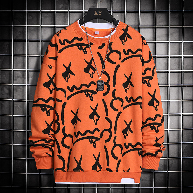 Gefälschte zweiteilige Hoodies im Frühjahr und 2022 neuer Trend bedruckte Rundhalsjacke für Herren im Herbst tragen vielseitige Kleidung_voghion.com