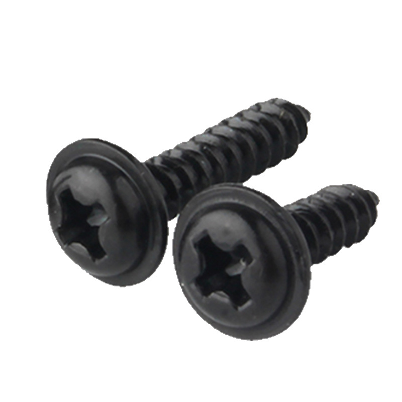 Self-tapping screw, black iron, PWA round head cross recessed with washer, self-tapping screw with disc head cross recessed with washer