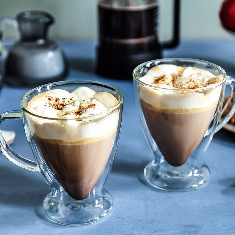 Vidrio de borosilicato doble capa con taza de desayuno creativa Taza de leche con mango Taza subred taza de helado de fruta roja