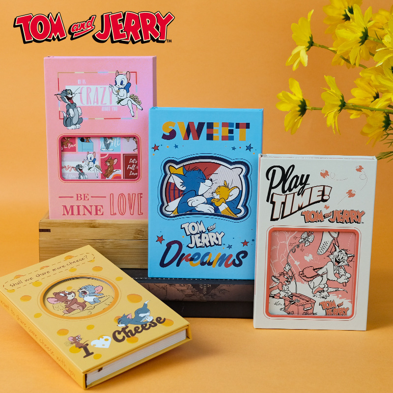 Genuine Authorized Cat and Mouse Hard Leather Color Page Notebook Children's Cartoon Notepad Triple Folding Magnetic Buckle Paper