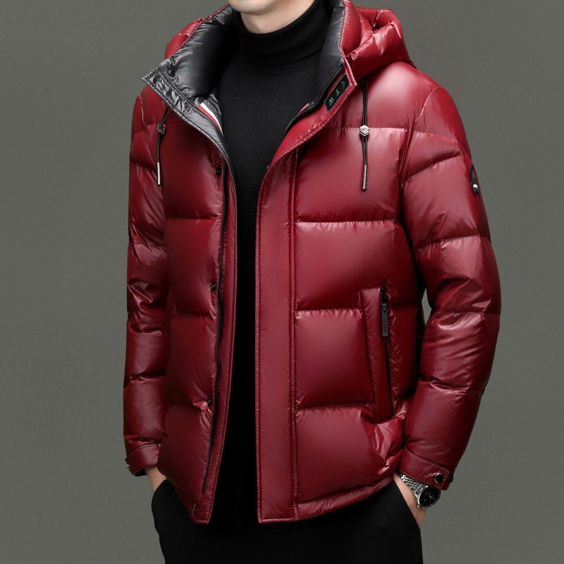 2025 새로운 겨울 대비 색 스트립 분리형 모자 다운 재킷 남자 짧은 흰색 오리 다운 두꺼운 따뜻한 재킷