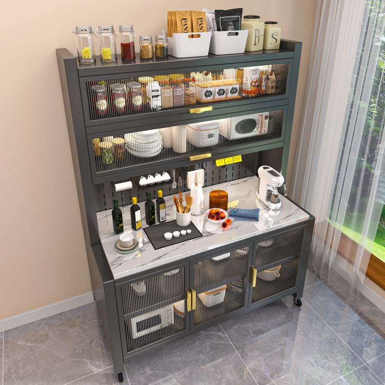 Microwave Oven Cabinet, Slate Kitchen Storage Cabinet, Floor-Standing Multi-Layer Storage Cupboard, Storage Rack, Sideboard, Slate Countertop