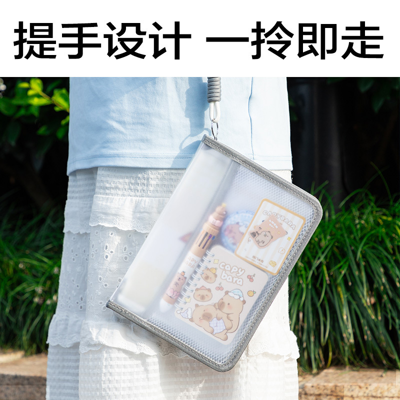 Déli PP141_A5 con bolsillo de red U-forma zipper bolsa de archivo portátil bolsa de libros transparente zipper bolsa de almacenamiento de datos