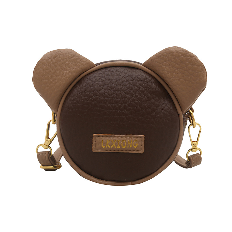 Cartoon Anime Little Bear Head Bolso de hombro para niños y niñas Mini lindo bolso de mensajero para bebés Bolso para niños de color de contraste de moda