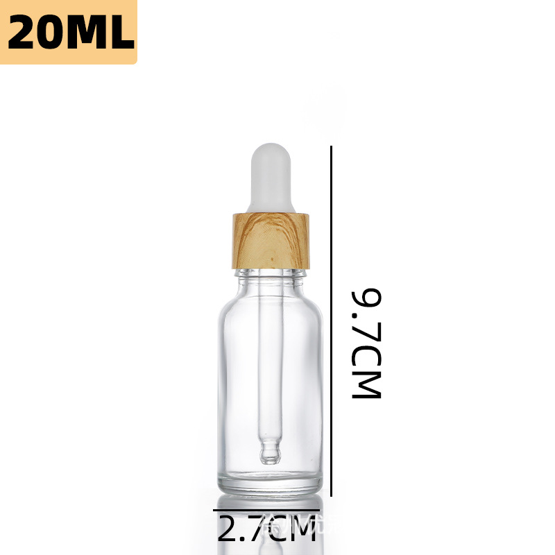 Botella de esencia a prueba de luz con tapa de imitación madera, botella de aceite esencial, botella cuentagotas de vidrio de 5-100 ml, botella para productos de cuidado de la piel, cosméticos