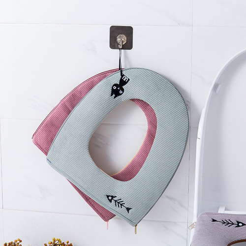 Home Autumn and Winter Toilet Mat Home Waterproof O-shaped Leather Zipper Cute Kitten Toilet Ring Seat Mat